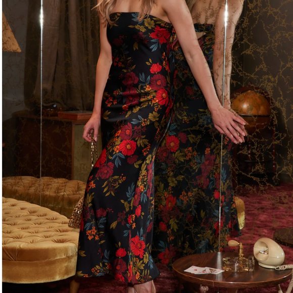 Natalia Black Floral Strapless Maxi Dress - Picture 1 of 6